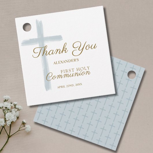 Simple Blue Cross Thank You First Holy Communion Geschenkanhänger