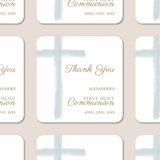 Simple Blue Cross Thank You First Holy Communion Quadratischer Aufkleber