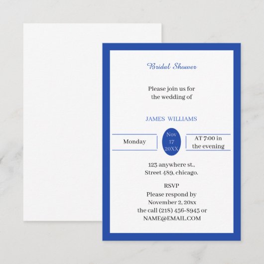 Simple Blue Custom Brautparty Einladung (Vorne/Hinten)