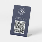 Simple Blue Custom Business Logo QR Code Menu  Sockelschild (Vorderseite)