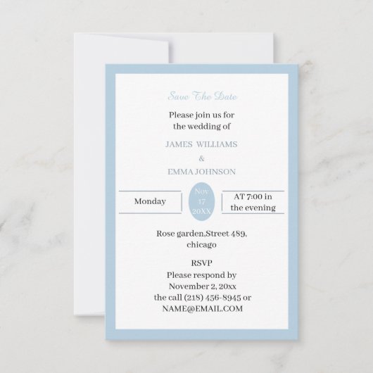 Simple Blue Custom Save The Date (Vorderseite)