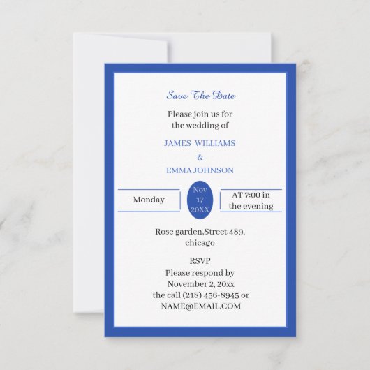 Simple Blue Custom Save The Date (Vorderseite)