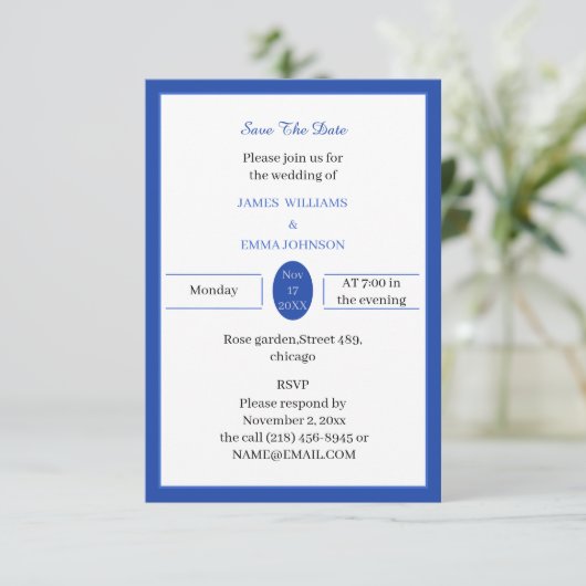 Simple Blue Custom Save The Date (Stehend Vorderseite)