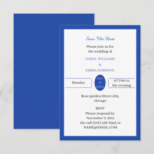 Simple Blue Custom Save The Date (Vorne/Hinten)