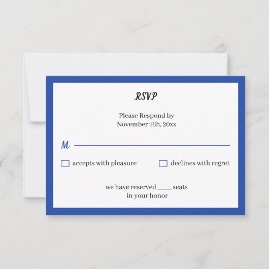Simple Blue Custom Wedding RSVP Karte (Vorderseite)