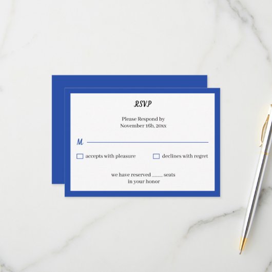 Simple Blue Custom Wedding RSVP Karte (Vorderseite/Rückseite Beispiel)