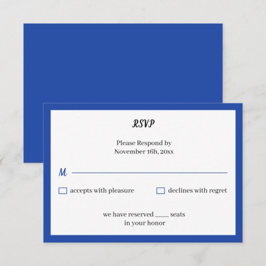 Simple Blue Custom Wedding RSVP Karte (Vorne/Hinten)