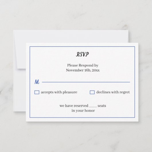 Simple Blue Custom Wedding RSVP Karte (Vorderseite)