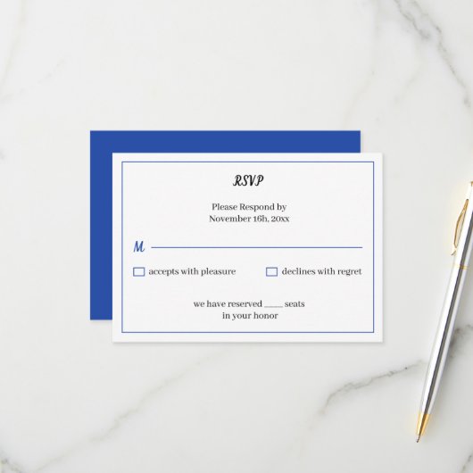 Simple Blue Custom Wedding RSVP Karte (Vorderseite/Rückseite Beispiel)