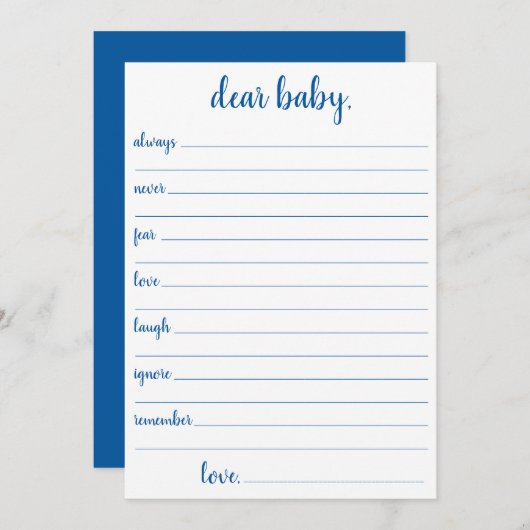 Simple Blue Dear Baby | Cerulean Keepake Card Einladung (Vorne/Hinten)