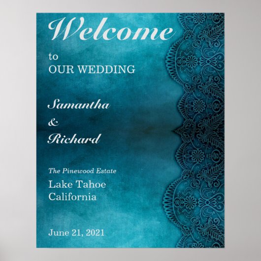 Simple Blue Elegance Wedding Poster (Vorne)