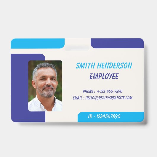 Simple Blue Employee ID Badge Ausweis (Front)