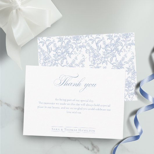Simple Blue Floral Chinoiserie Classic Wedding Dankeskarte