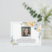 Simple Blue Floral Foto Beerdigung Danke (Stehend Vorderseite)