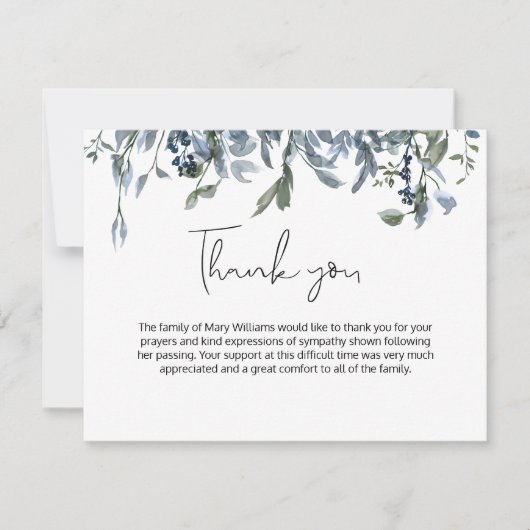 Simple Blue Floral Greeneral Beerdigung Danke (Vorderseite)