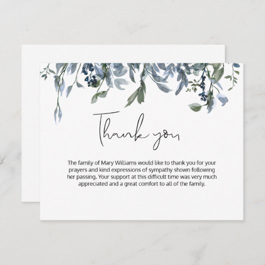 Simple Blue Floral Greeneral Beerdigung Danke (Vorne/Hinten)