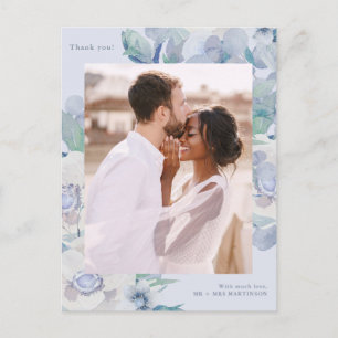 Simple Blue Floral One Foto Hochzeit Vielen Dank Postkarte