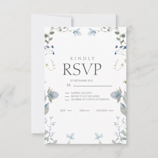 Simple Blue Floral RSVP Card (Vorderseite)