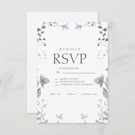 Simple Blue Floral RSVP Card (Vorne/Hinten)
