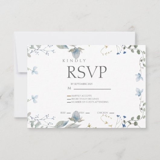 Simple Blue Floral RSVP Card (Vorderseite)