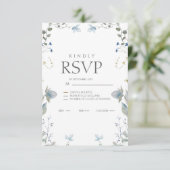 Simple Blue Floral RSVP Card Karte (Stehend Vorderseite)