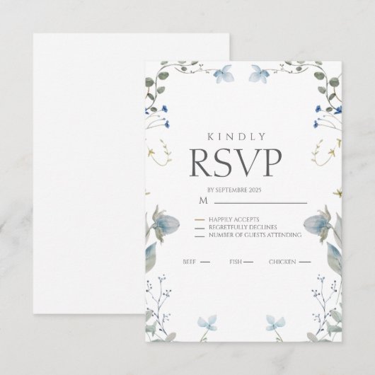 Simple Blue Floral RSVP Card Karte (Vorne/Hinten)