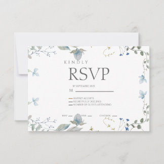 Simple Blue Floral RSVP Card Karte