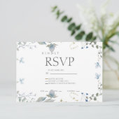 Simple Blue Floral RSVP Card Karte (Stehend Vorderseite)