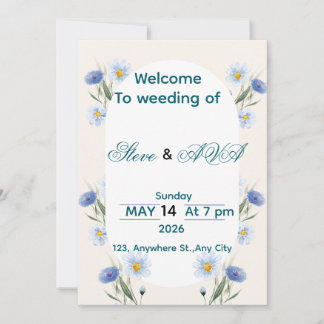 Simple Blue Floral Wedding Invitation Einladung