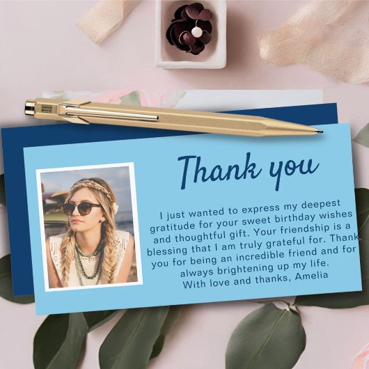 Simple Blue Foto Birthday Dankeskarte