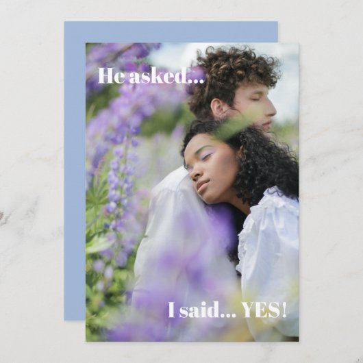 Simple Blue Foto Engagement Party Einladung (Vorne/Hinten)