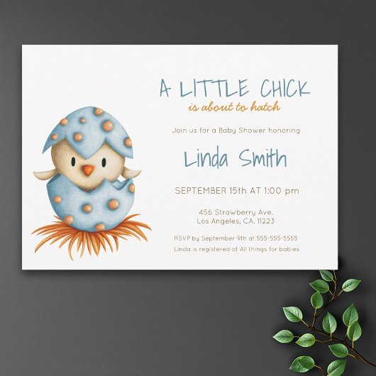 Simple Blue Gender Neutral Baby Bird Baby Shower Einladung