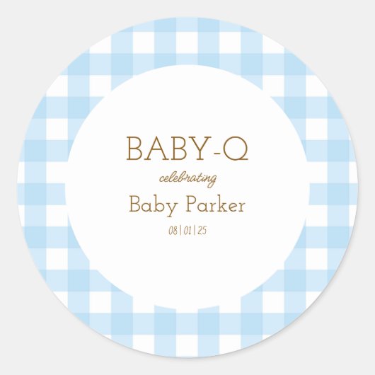 Simple Blue Gingham Baby Shower Sticker (Vorderseite)