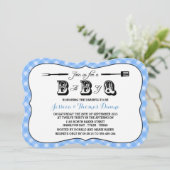 Simple Blue Gingham GRILLEN Baby Shower Einladunge Einladung (Stehend Vorderseite)