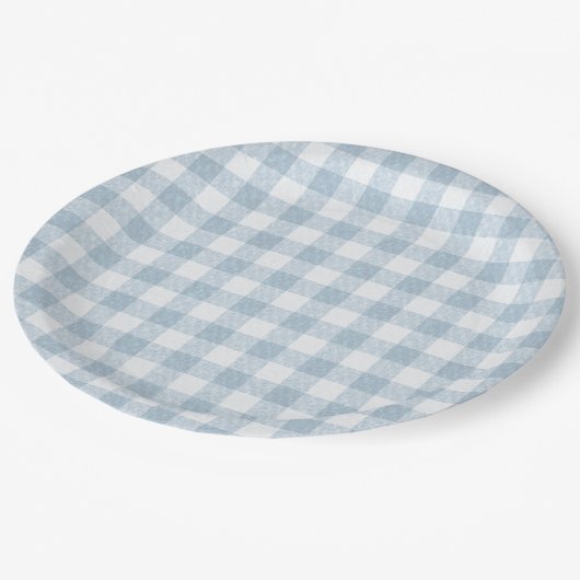 Simple Blue Gingham Pappteller (Schrägansicht)