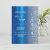 Simple Blue Glitzer Metallic Blue Sweet 16 Einladung (Stehend Vorderseite)