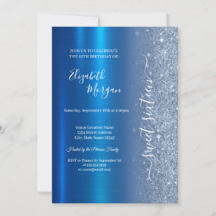Simple Blue Glitzer Metallic Blue Sweet 16 Einladung
