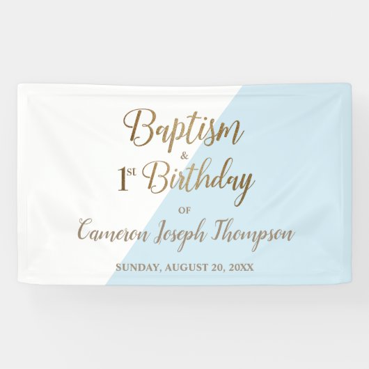 Simple Blue Gold Baby Boy Taufe zum ersten Geburts Banner (Horizontal)