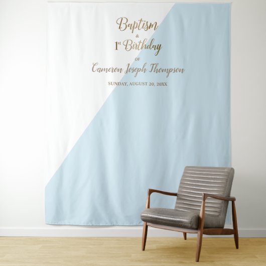 Simple Blue Gold Baby Boy Taufe zum ersten Geburts Wandteppich (Beispiel)