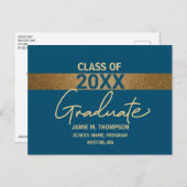 Simple Blue Gold Confetti Abschluss Card Postkarte (Vorne/Hinten)