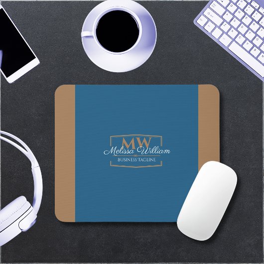 Simple Blue Gold Monogram Mousepad