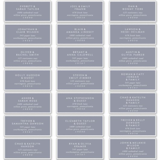 Simple Blue Gray Wedding Guest Address Labels (Vorderseite)