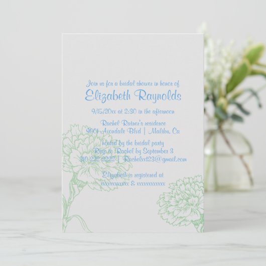 Simple Blue & Green Bridal Shower Invitations Einladung (Stehend Vorderseite)