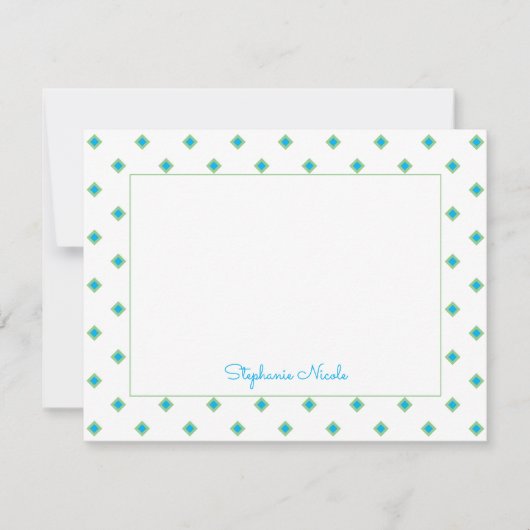 Simple Blue Green Diamond Polka Dot Personalisiert Mitteilungskarte (Vorderseite)