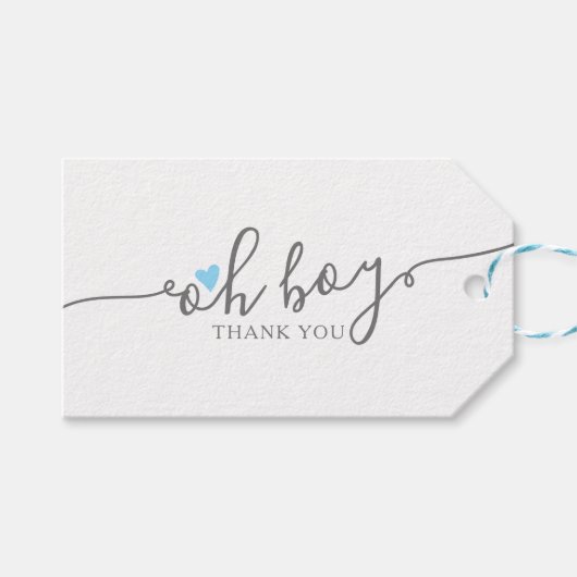 Simple Blue Heart Boy Baby Dusche Vielen Dank Geschenkanhänger (Vorderseite (Horizontal))