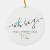 Simple Blue Heart OH BOY Baby's 1. Weihnachten Keramik Ornament (Vorne)