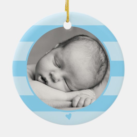 Simple Blue Heart OH BOY Baby's 1. Weihnachten Keramik Ornament (Hinten)
