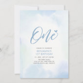 Simple Blue Heart One 1st Boy Birthday Party Einladung (Vorderseite)