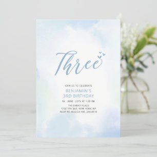 Simple Blue Hearts 3. Geburtstagsparty Einladung