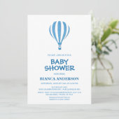 Simple Blue Hot Air Ballon Baby Dusche Einladung (Stehend Vorderseite)